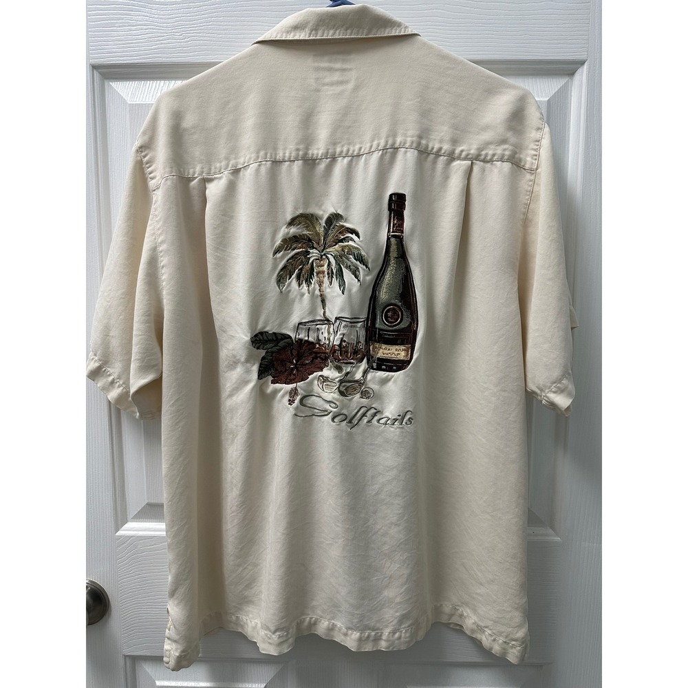 Men's Large Luau Silk Shirt Golftails Embroidered Stains Read Description AS IS
